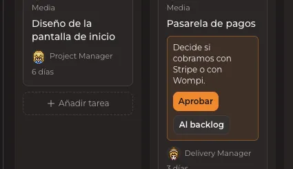 Tarjeta que espera tu decisión, con el botón Aprobar