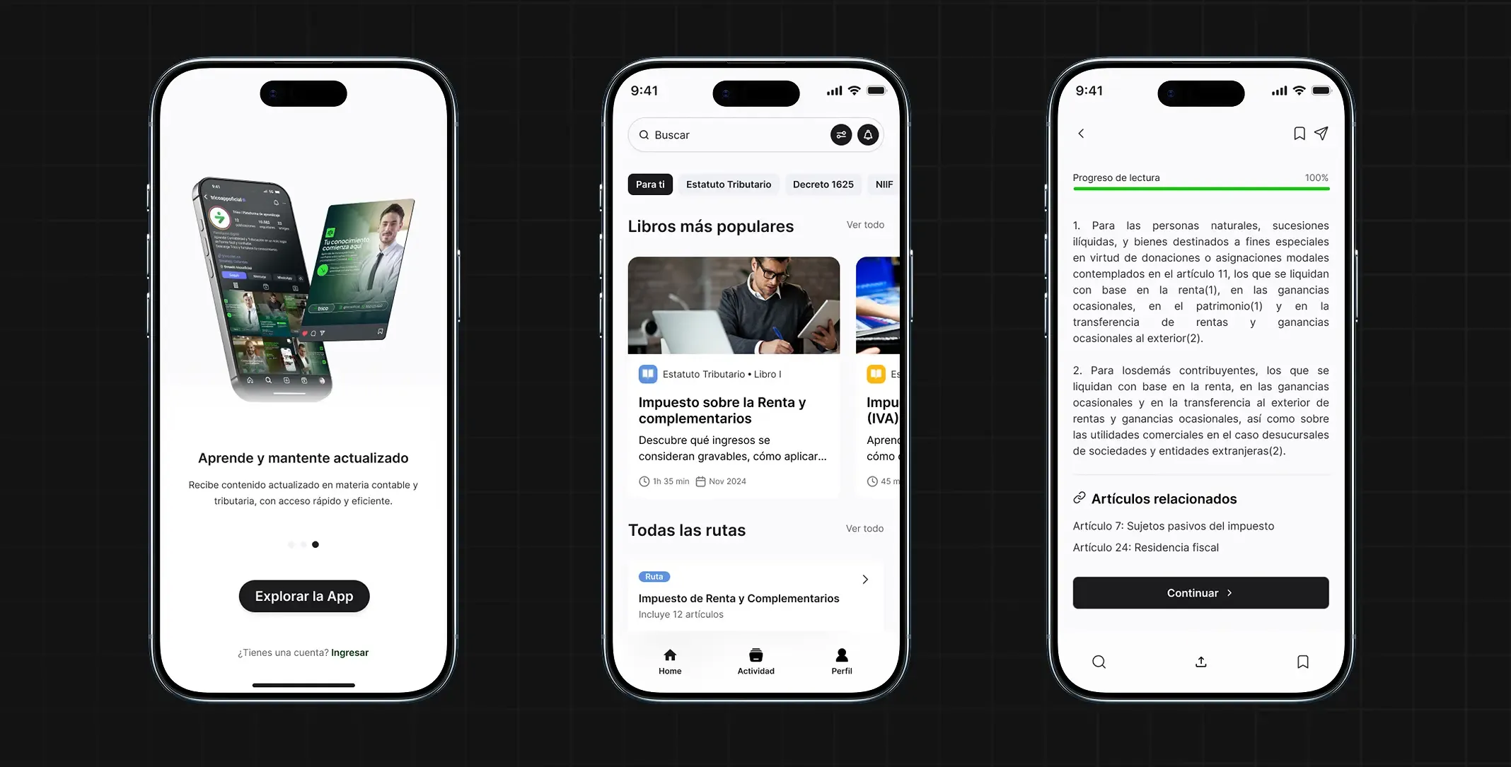 Trico app screens on three phones