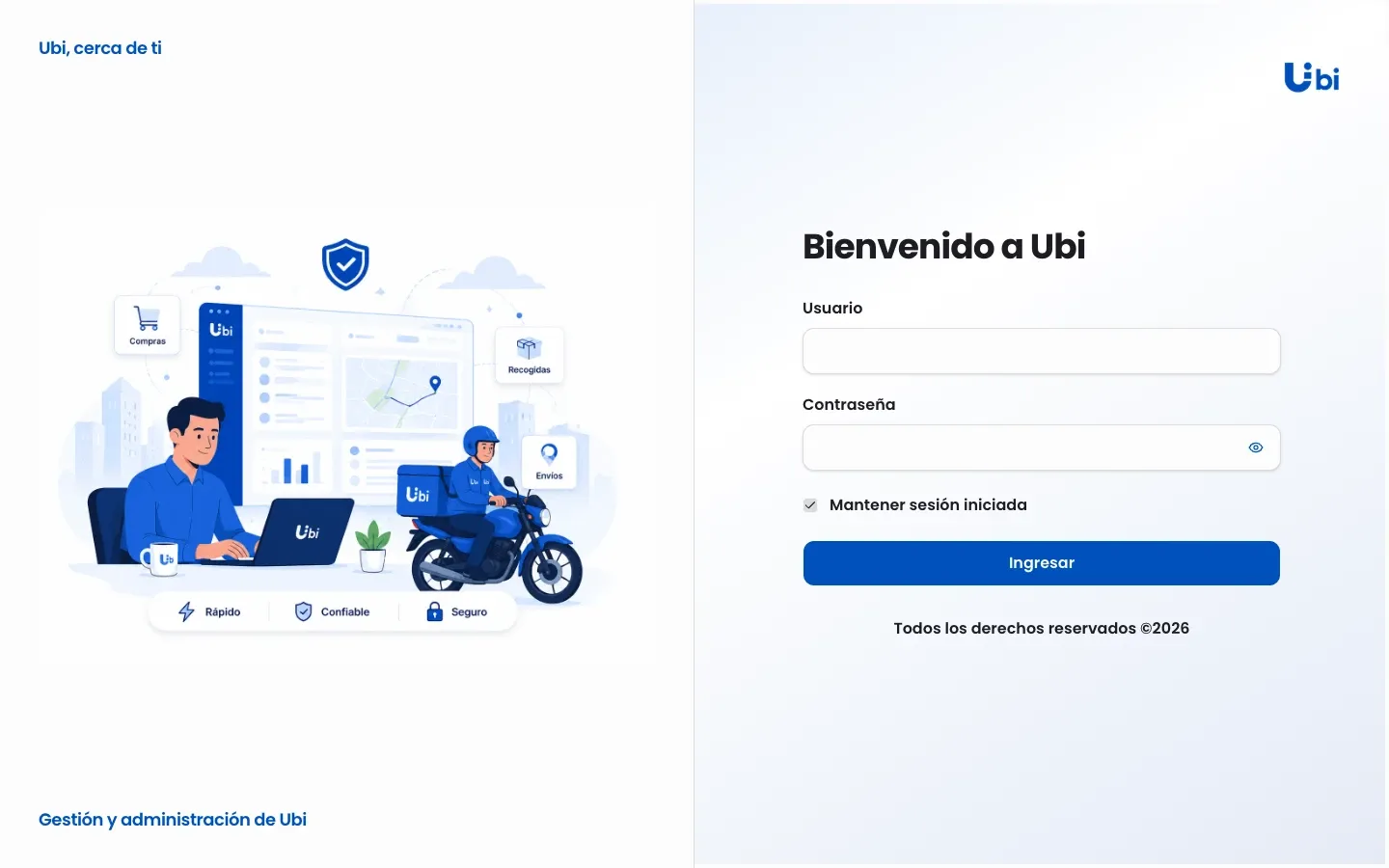 Ubi system sign-in screen: purchases, pickups and home deliveries