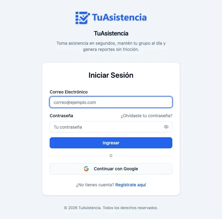 TuAsistencia app sign-in screen