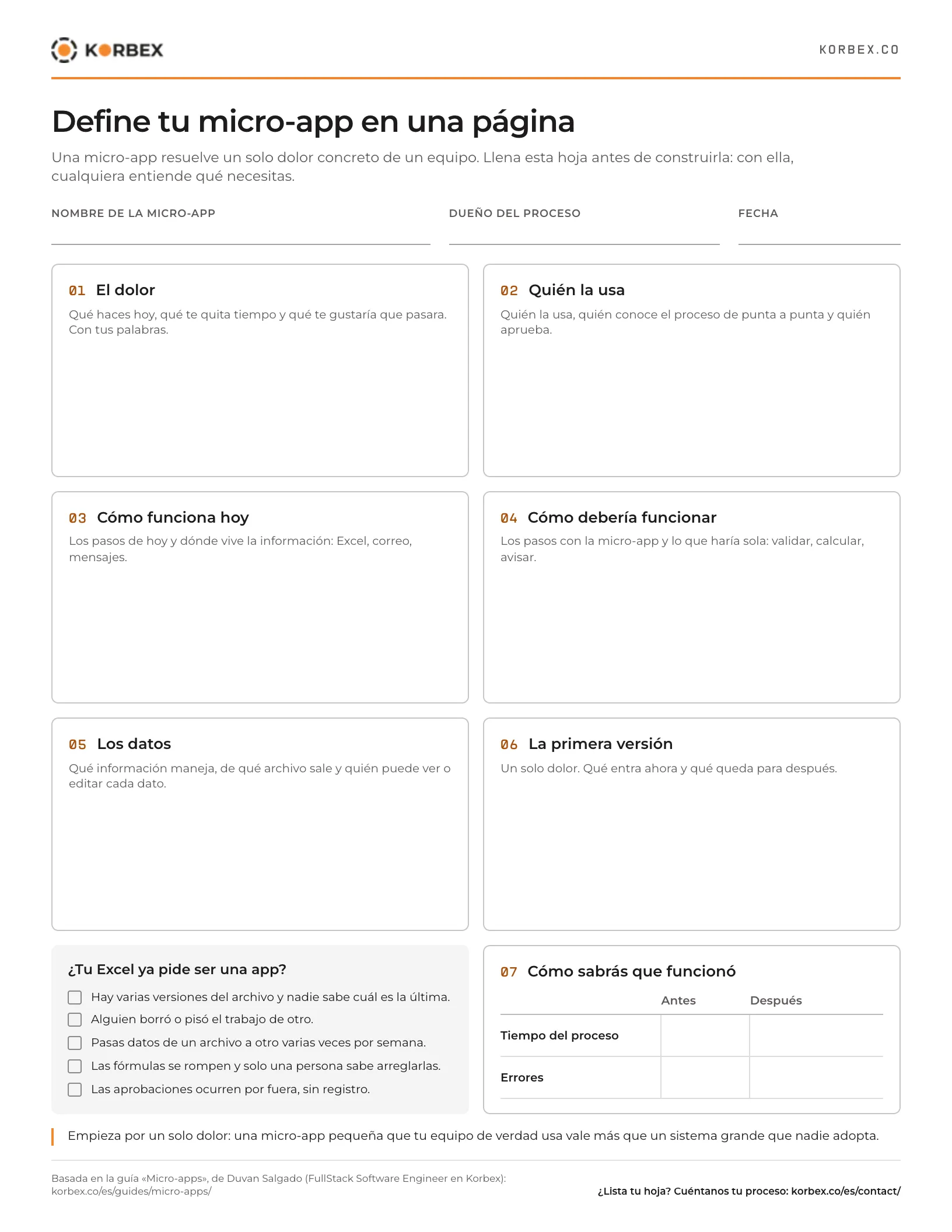 Vista previa de la plantilla «Define tu micro-app en una página»