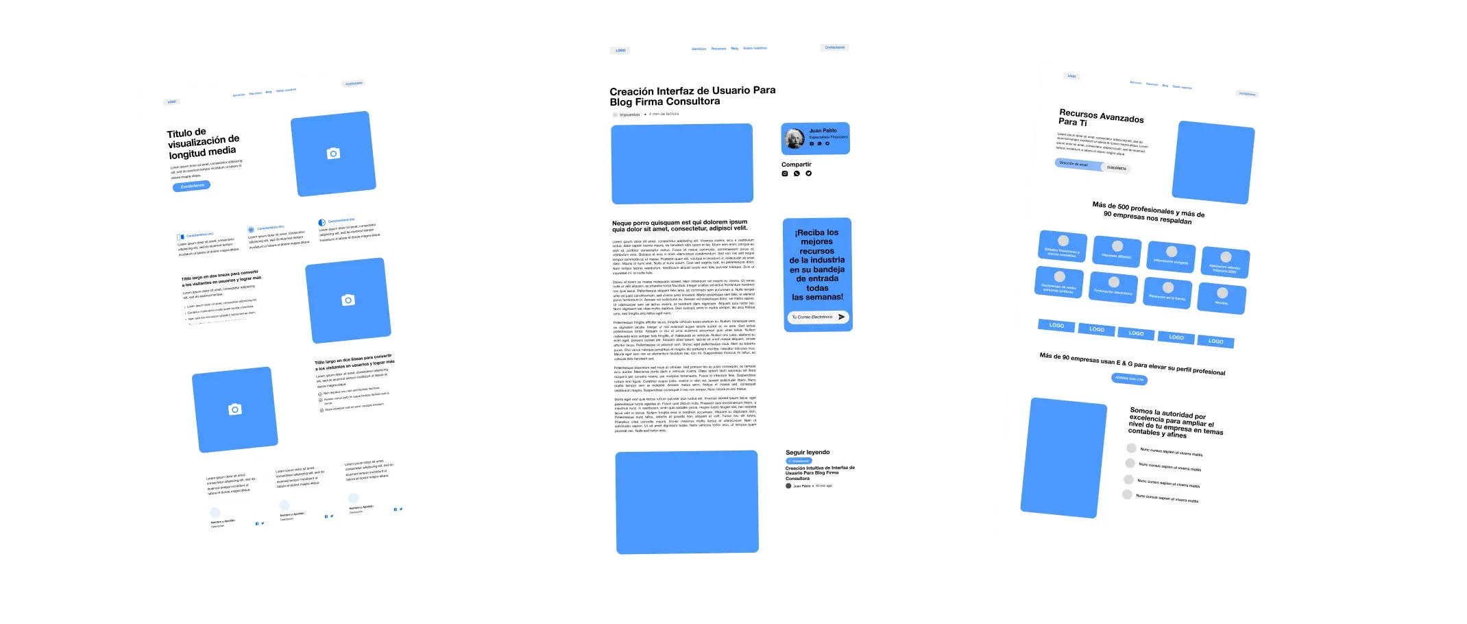 Inner pages of the E&G website