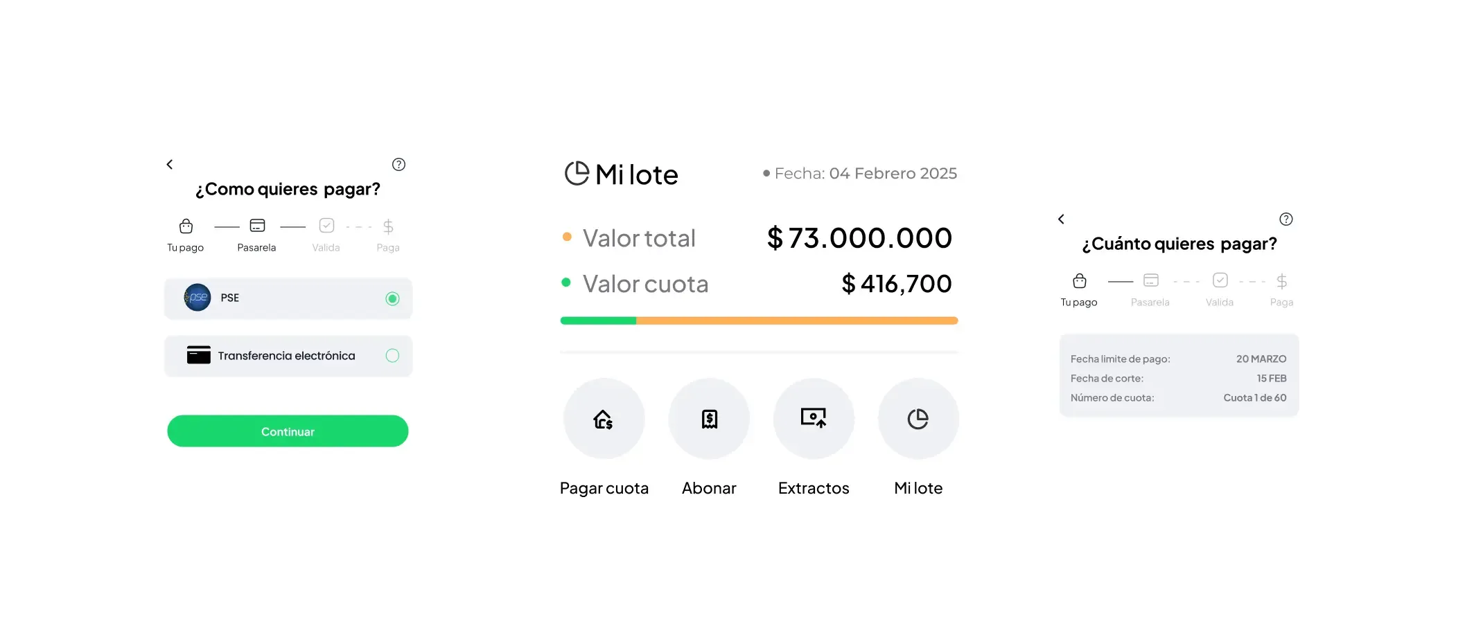 Lot reservation and price screens in Loty